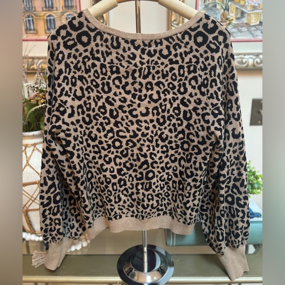 ABERCROMBIE & FITCH Animal Print V-Neck Knit Long Sleeve Oversized Sweater Sz M - Picture 3 of 5